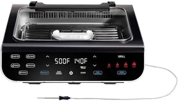 FoodStation - Parrilla sin humo, plancha y freidora de aire con tecnología de extracción de humo, 6 funciones de cocción de un solo toque, superficie de cocción antiadherente extragrande y sonda de - Image 4