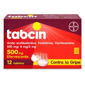Tabletas Tabcin 500 Ácido Acetilsalicílico 500mg Alivio de la Gripe 12 Tabletas