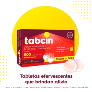 Tabletas Tabcin 500 Ácido Acetilsalicílico 500mg Alivio de la Gripe 12 Tabletas