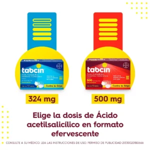 Tabletas Tabcin 500 Ácido Acetilsalicílico 500mg Alivio de la Gripe 12 Tabletas