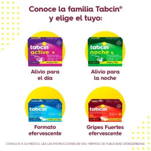Tabletas Tabcin 500 Ácido Acetilsalicílico 500mg Alivio de la Gripe 12 Tabletas