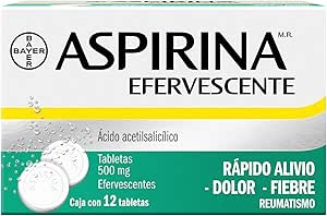 Aspirina Analgésico y Antiinflamatorio 500mg, Rápido Alivio del Dolor y la Fiebre, 12 Tabletas Efervescentes