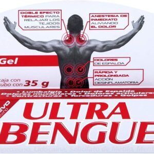ULTRA BENGUE Gel con Efecto Térmico, Contiene lidocaína, naproxeno, salicilato de metilo y mentol, ingredientes de alivian y anestesian el dolor y desinflaman los músculos, Tubo con 35g