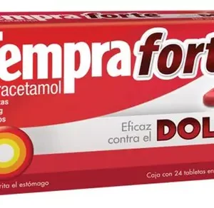Tempra Forte 650mg paracetamol, para dolor, caja con 24 tabletas